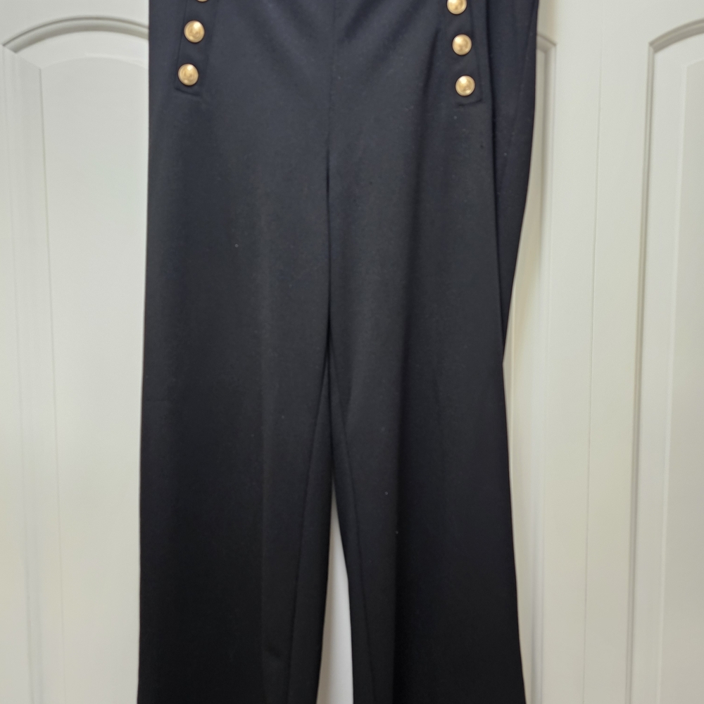 H&M Black Wide Leg Pants with Gold Buttons